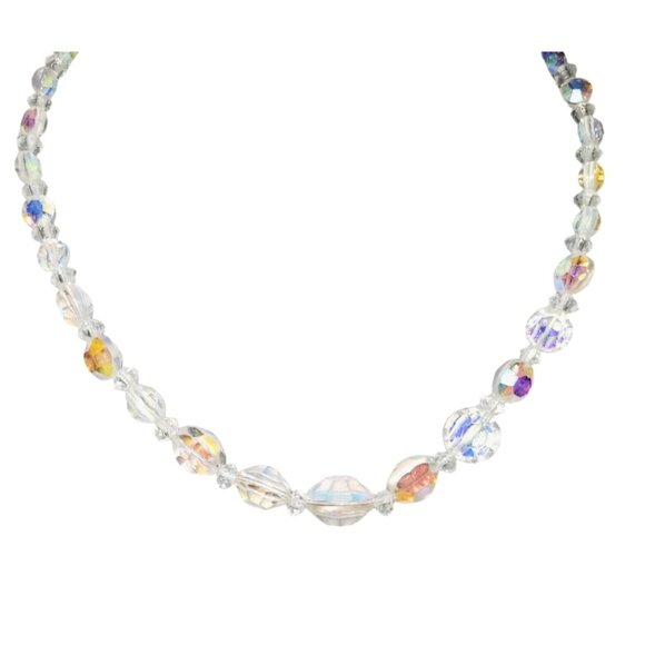 Unbranded Jewelry - Vintage Necklace Faceted Aurora Borealis Crystal Graduated Choker Glass Beads